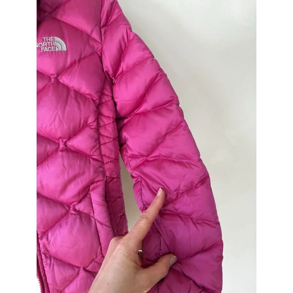 Girls The North Face Pink Down Jacket Puffer Coat Jacket Medium 10/12 FLAW AS IS